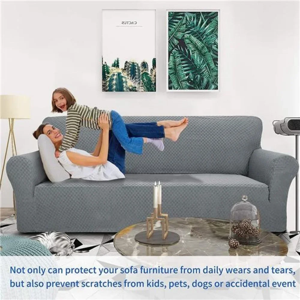 1 Piece Jacquard Couch Covers Cushion Couch Anti Slip, Light Gray